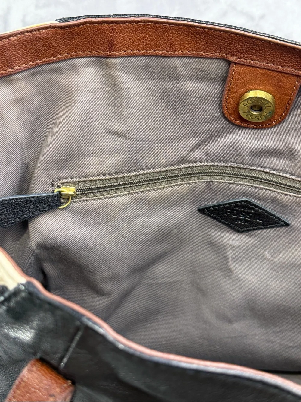 Fossil Black Leather Messenger Tote  Fall Bag Women’s Party Guest Vintage